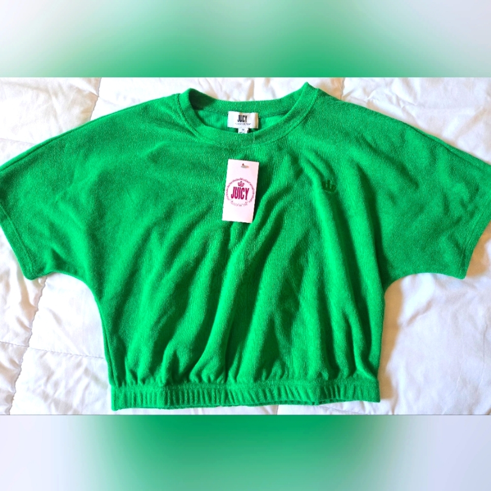 Juicy Couture Crew Green Terrycloth  Sweatshirt Fit Elastic Waist NWT Size Med